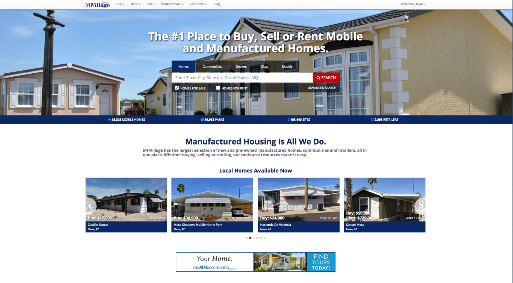 the MHVillage home page