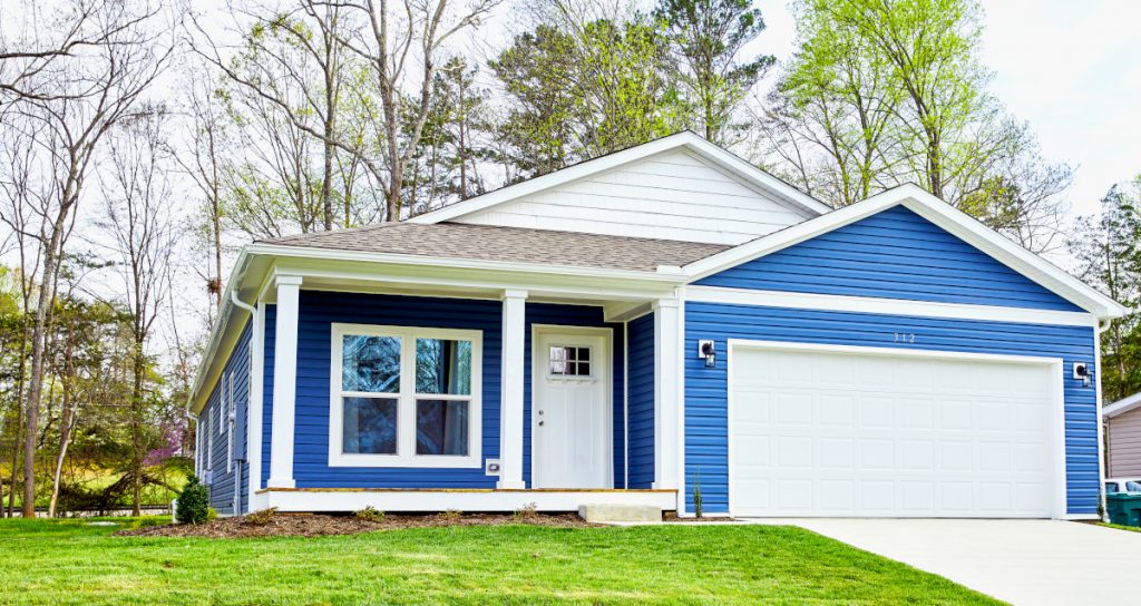 blue exterior manufactured home housing affordability
