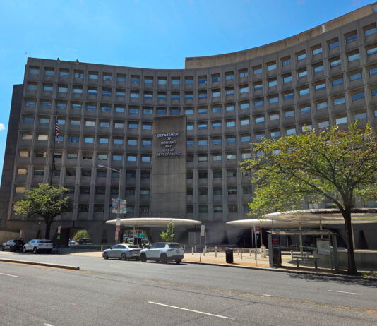 HUD Proposes Change in Use of Chassis on Upper Floors of Manufactured Homes hud headquarters building shot washington dc streetscape blue skies trees
