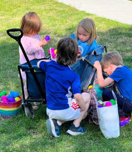 manufactured home community residents easter holiday celebration egg hunt kids together