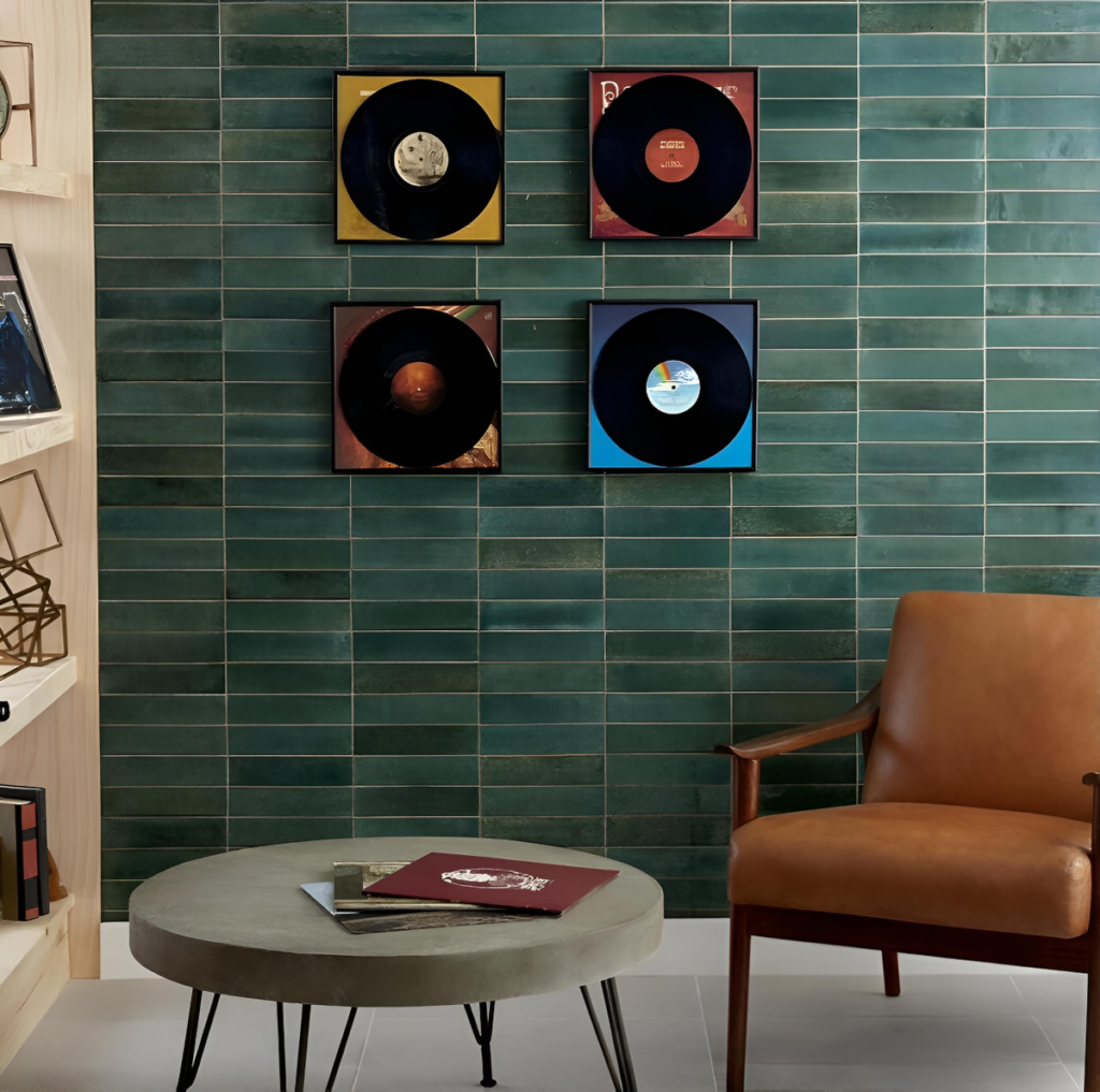 accent wall tile green dal tile sitting space music
