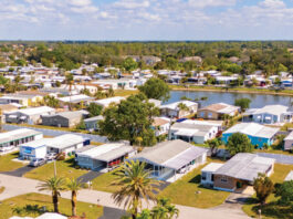 Manufactured Housing Gains Vertical Anchoring for Added Stability manufactured homes in a community setting aerial photo